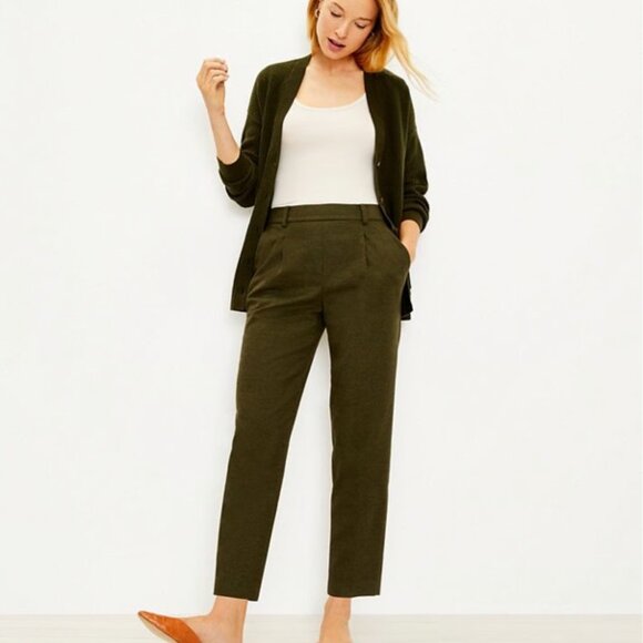 Loft Pull On Tapered Ankle Pants in Brushed Flannel in Olive Green Size SP EUC - Picture 1 of 9